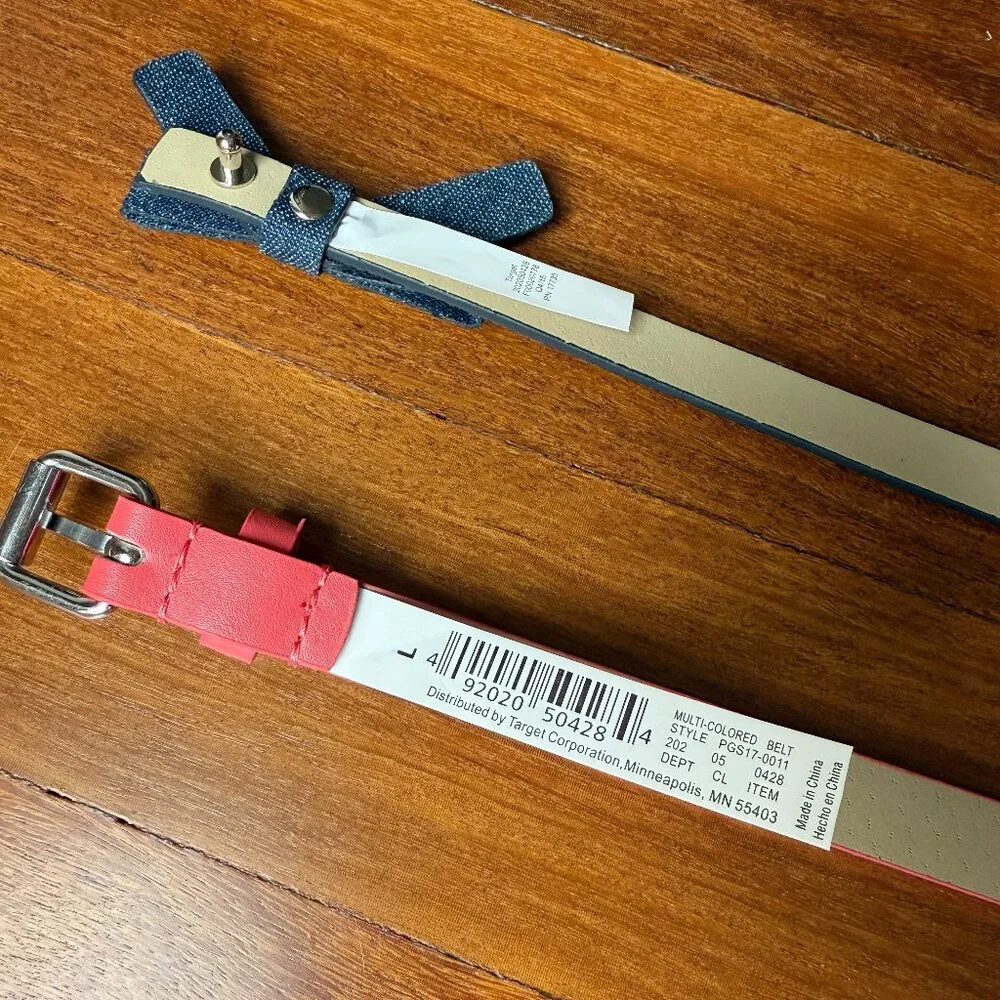 Two Girls Belts - Salmon (pinkish) & Denim Blue - Sz L